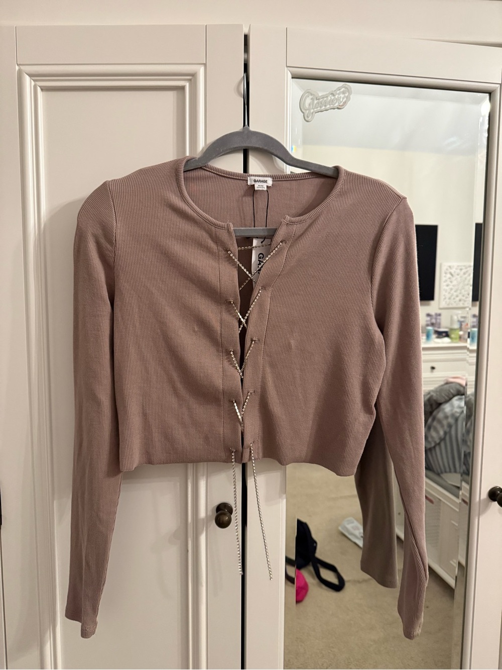 Garage Ribbed Lace-Up Cropped Top in Mauve